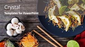  Presentation with soy sauce - Theme featuring gyoza-traditional-japanese-delicious-dumplings background and a gray colored foreground