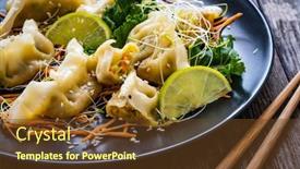  Presentation with soy sauce - Presentation theme featuring gyoza-traditional-japanese-delicious-dumplings background and a tawny brown colored foreground