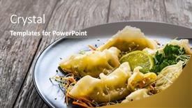  Presentation with soy sauce - Presentation theme consisting of gyoza-traditional-japanese-delicious-dumplings background and a gray colored foreground