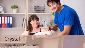  Presentation with young man and a woman - Amazing slides having gypsum - young woman with bandaged arm backdrop and a coral colored foreground