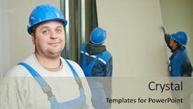  Presentation with airport boarding board - Cool new PPT theme with gypsum plaster board walling installation backdrop and a mint green colored foreground