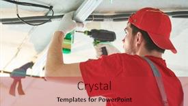  Presentation with construction work - Cool new presentation design with gypsum-plasterboard-work-drywall-construction backdrop and a red colored foreground