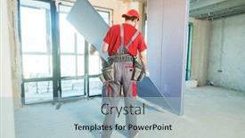  Presentation with construction work - Amazing presentation having gypsum-plasterboard-work-drywall-construction backdrop and a light blue colored foreground