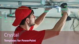  Presentation with construction work - Presentation design having gypsum-plasterboard-work-drywall-construction background and a tawny brown colored foreground