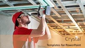  Presentation with construction work - Beautiful slide set featuring gypsum-plasterboard-work-drywall-construction backdrop and a yellow colored foreground