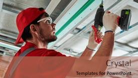  Presentation with construction work - PPT theme consisting of gypsum-plasterboard-work-drywall-construction background and a coral colored foreground