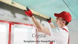  Presentation with work quality - Cool new PPT theme with gypsum suspended ceiling construction work quality control backdrop and a lemonade colored foreground