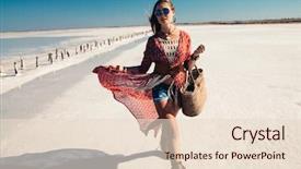  Presentation with makeup fashion model applying lipstick - Theme with gypsy - fashion model wearing bohemian chic background and a lemonade colored foreground