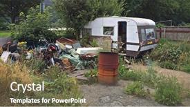 Presentation with motorbike - Amazing slides having gypsy - old derelict abandoned caravan backdrop and a violet colored foreground