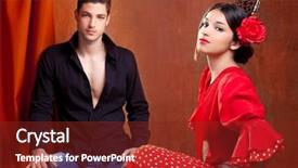  Presentation with folk dance - Beautiful theme featuring gypsy flamenco dancer couple backdrop and a tawny brown colored foreground