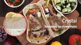  Presentation with greek - Slides featuring gyros pita wrapped sandwich similar background and a tawny brown colored foreground