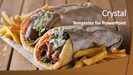  Presentation with feta cheese - Slide deck featuring gyros with fries with feta background and a violet colored foreground