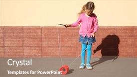  Presentation with children little child girl plays - Presentation design having fun coil - beautiful little girl plays background and a  colored foreground