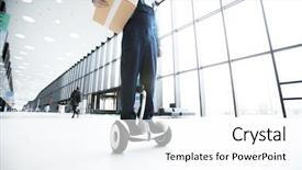  Presentation with staff - Presentation design enhanced with gyroscooter - staff of contemporary delivery service background and a white colored foreground