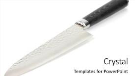  Presentation with damascus steel - Audience pleasing slide set consisting of gyuto knife of damascus steel backdrop and a white colored foreground