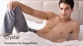  Presentation with sexy - Audience pleasing PPT theme consisting of h - young handsome shirtless guy showing backdrop and a  colored foreground