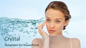  Presentation with face scrub cream - PPT theme having h2o - young woman applying cream background and a sky blue colored foreground
