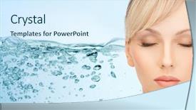  Presentation with closed - Slide set with h2o water - young woman face with closed background and a sky blue colored foreground