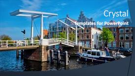  Presentation with boat river - Theme enhanced with haarlem-netherlands-may-6-2017 background and a teal colored foreground