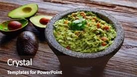  Presentation with avocado - Slide set consisting of habanero - avocado guacamole on molcajete real background and a tawny brown colored foreground