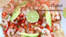  Presentation with shrimp - Theme consisting of habanero - camaron shrimp ceviche raw seafood background and a coral colored foreground