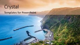  Presentation with island - Beautiful presentation theme featuring hachijojima island tokyo japan coastline backdrop and a coral colored foreground