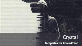  Presentation with city - Colorful PPT theme enhanced with hacker - criminal in the city mixed backdrop and a dark gray colored foreground