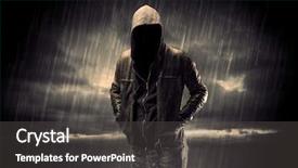  Presentation with faceless - Slides enhanced with hacker - faceless thief in unrecognizable hoodie background and a dark gray colored foreground