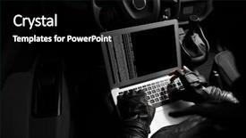  Presentation with car security system - PPT layouts enhanced with hacker - thief hacking car security system background and a black colored foreground