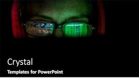  Presentation with computer hacker - PPT theme featuring hacker-at-computer-data-reflecting background and a black colored foreground
