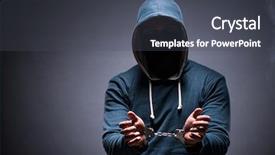  Presentation with hacker - Amazing PPT theme having hacker caught for this crimes backdrop and a dark gray colored foreground