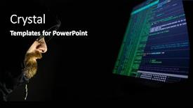  Presentation with coding - Amazing PPT layouts having hacker-coding-at-night-cybersecurity backdrop and a black colored foreground