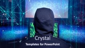  Presentation with cyber attack - Colorful presentation theme enhanced with hacker-coding-virus-ransomware-using backdrop and a navy blue colored foreground