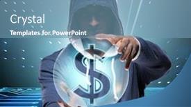  Presentation with financial system - Beautiful PPT layouts featuring hacker-hacking-banking-financial-system backdrop and a teal colored foreground