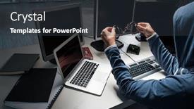  Presentation with computer hacking - PPT theme enhanced with hacker hacking computer at night background and a tawny brown colored foreground