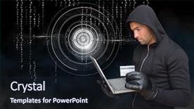  Presentation with hack - Beautiful slide set featuring hacker holding a credit card backdrop and a wine colored foreground