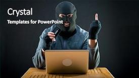  Presentation with credit card fraud fraud - Audience pleasing slide deck consisting of hacker holding stolen credit card backdrop and a wine colored foreground