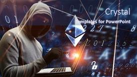  Presentation with crypto - Audience pleasing theme consisting of hacker-hunting-for-crypto-currency backdrop and a navy blue colored foreground