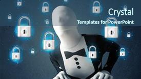  Presentation with hacker - Cool new presentation theme with woman charming girl playing with many colorful balloons summer celebration happiness and lifestyle concept studio shot blue background backdrop and a sky blue colored foreground.