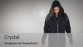  Presentation with hacker - Audience pleasing presentation design consisting of hacker in front of grey backdrop and a light gray colored foreground