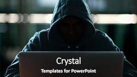  Presentation with computer hacker - PPT theme enhanced with hacker in front of his background and a black colored foreground
