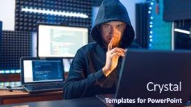  Presentation with hacker - Presentation enhanced with shows thumbs up network criminal background and a navy blue colored foreground