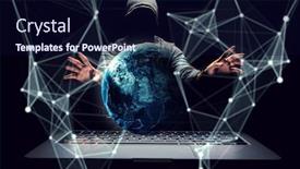  Presentation with hacker - Audience pleasing slide set consisting of hacker in hoodie dark theme backdrop and a navy blue colored foreground