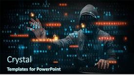  Presentation with hacker - PPT theme enhanced with hacker in hoodie dark theme background and a navy blue colored foreground