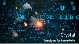  Presentation with hacker - Presentation design with hacker in hoodie dark theme background and a navy blue colored foreground