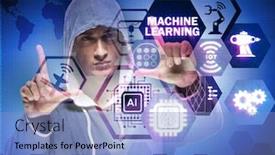  Presentation with machine learning - Audience pleasing theme consisting of hacker-in-machine-learning-concept backdrop and a light blue colored foreground