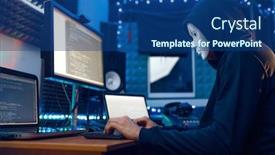  Presentation with hacking - Cool new slide set with network security - hacker in mask and hood backdrop and a ocean colored foreground