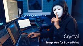  Presentation with hacking - Presentation design enhanced with hacker in mask and hood network hacking background and a navy blue colored foreground