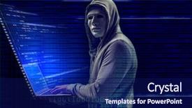  Presentation with cyber attack - Slides having hacker in mask using laptop background and a navy blue colored foreground