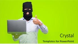  Presentation with computer hacker - Cool new PPT layouts with hacker man holding a computer backdrop and a yellow colored foreground